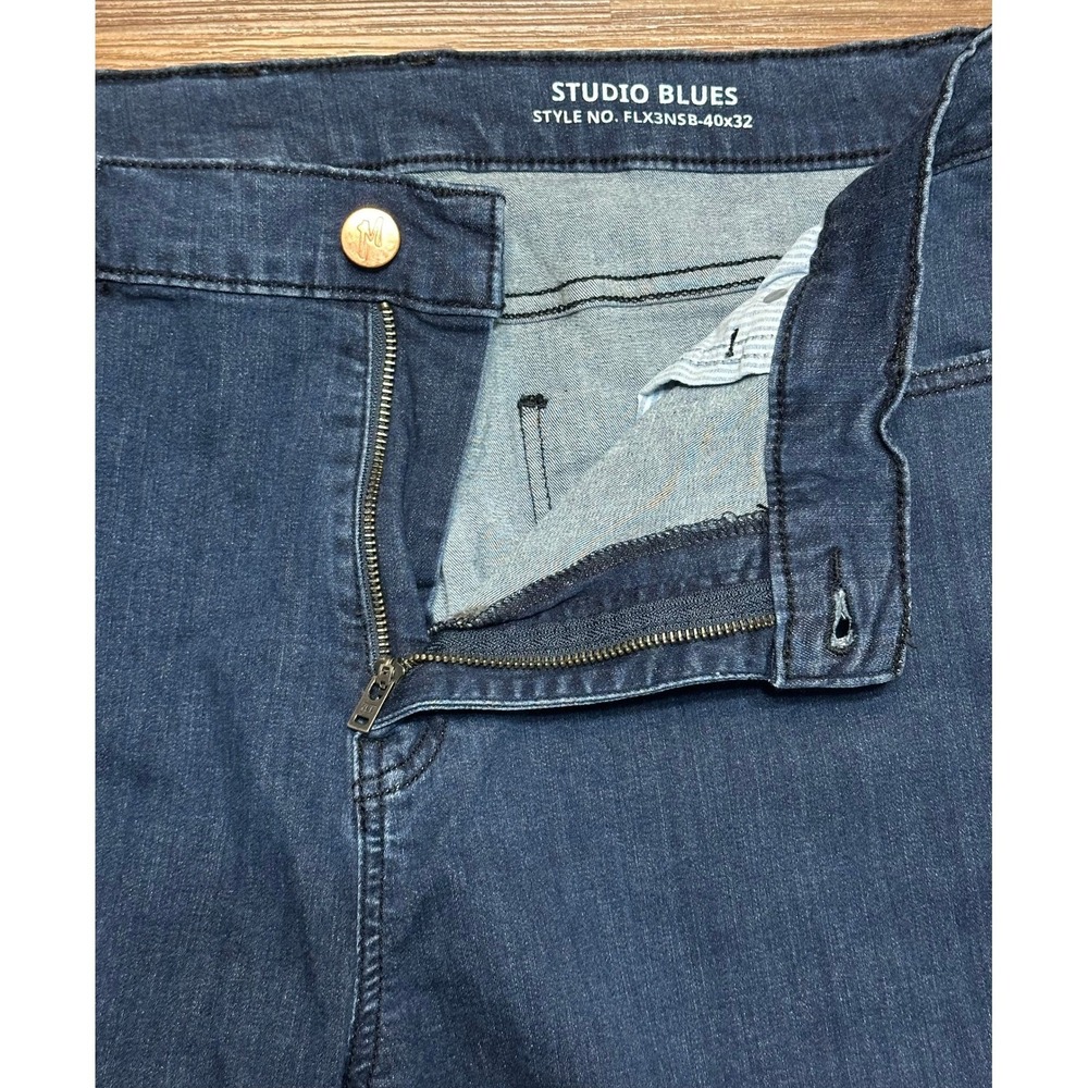 Mugsy Studio Blues Mens Slim Straight Dark Wash Denim Jeans Sz 40x32 - Picture 2 of 9